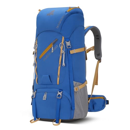 Bseash 65L Waterproof Hiking Camping Backpack with Rain Cover, Outdoor Sport Travel Daypack for Climbing Touring (Blue) - color: Blue
