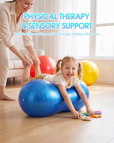 Premium Peanut Ball - 100x50cm Anti-Burst Exercise Ball for Physical Therapy, Pregnancy Labor & Home Fitness Sensory| Non-Slip Design | Quick-Inflate Pump Included - color: blue