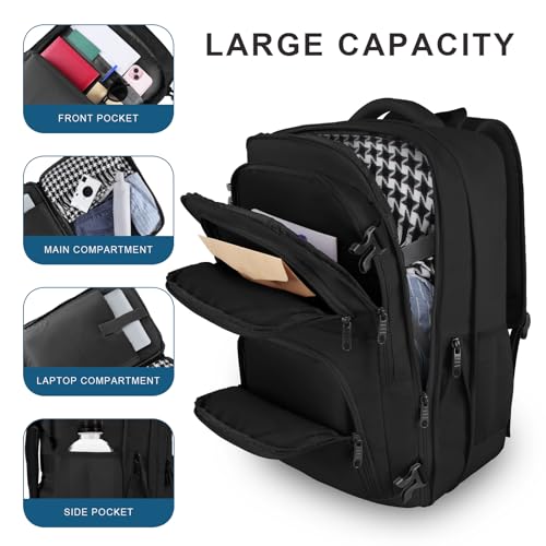 Travel Backpack for Women, 52L Carry On Backpack, Extra Large Expandable Travel Bag, 18.4 Inch TSA Flight Approved Luggage Business Daypack with USB, Teacher Traveling Rucksack, Black - color: Black