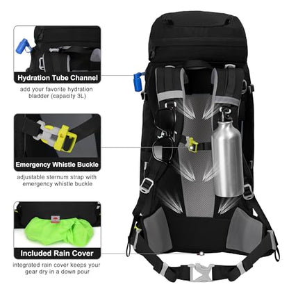 N NEVO RHINO Internal Frame Hiking Backpack 50/60/65/70/80L, Mountain Climbing Camping Backpack Daypack Waterproof Rain Cover | Mountain Climbing - color: 10 Black, size: 60+5L