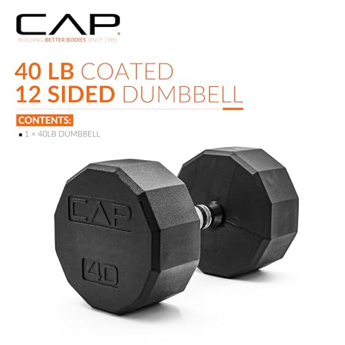 CAP Barbell Coated Hex Dumbbell Weight - Single | 10-120 lbs | Multiple Options - size: 40 lb, style: 12-Sided - Chrome Handle