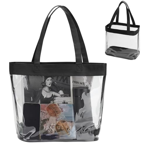 Clear Tote Bag Stadium Approved 12x6x12 12x12x6 Clear Bag for Stadium Events 12 x6 x12 Transparent Purse 12 x 6 x 12 - color: Black