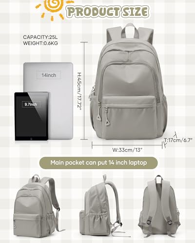 winspansy Backpack for School Teenage Girls Boys,Waterproof Lightweight School Bags Travel Daypack Simple Cute College Backpack Rucksack for Women Men fit 14 Inch Laptop,Grey Brown - color: A1-grey Brown