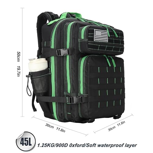 45L Military Tactical Backpacks 3 Days Assault Pack Bag Fitness Rucksack Bug Out Bag Hiking Treeking - color: Black&green