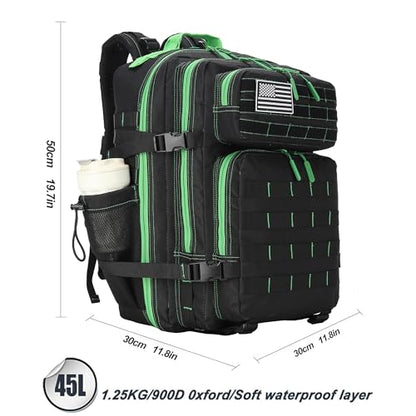 45L Military Tactical Backpacks 3 Days Assault Pack Bag Fitness Rucksack Bug Out Bag Hiking Treeking - color: Black&green