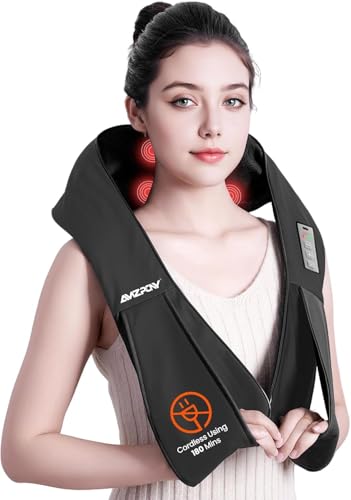 AMZPONY® Cordless Neck Massager for Pain Relief Deep Tissue, Rechargeable Shiatsu Neck and Back Massager with Heat Kneading Shoulder Massage for Body Muscle Pain Relief,Gifts for Mom Dad Friends