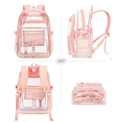 abshoo Large Clear Backpack For Girls Women School Bookbag Heavy Duty Transparent Backpacks (Baby Pink) - color: Baby Pink