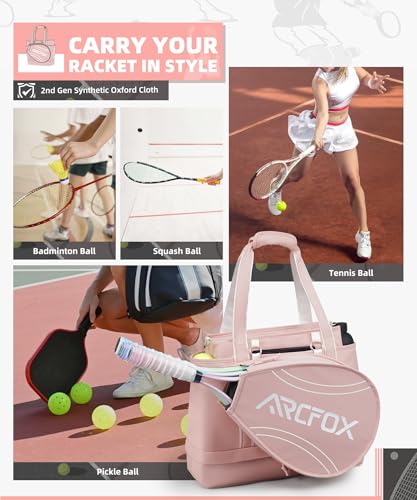 ARCFOX Tennis Tote Bag for Women, 2-in-1 Pink Tennis Bags 3 Rackets, Large Tennis Racket Bag with Shoe Compartment, Water Bottle Holder, Sports Handbag for Pickleball Padel, Badminton, Squash Racquet - style: Tennis Tote Bag
