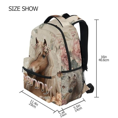 susiyo Custom Name Backpack Personalized School Bookbag Retro Flower Horse Lightweight College Back Pack Travel Camping Casual Daypack for Teens Girls Boys Women Men - color: Custom Horse