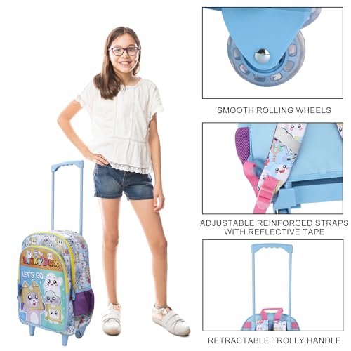 Bioworld Lanky Box Let's Go! 16" Rolling Travel Backpack With Wheels And A Keychain - color: Lanky Box Rolling Let’s Go