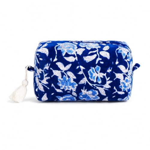 Huar Travel Makeup Bag- Large Capacity Cosmetic Bags for Women - Water Resistance Lining Portable Pouch & Open Toiletry Bag - Perfect Girls Makeup Organizer for Travel Essentials (Velvet Blue) - color: Velvet Blue