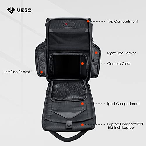 VSGO 20L Professional Camera Backpack for DSLR/SLR, Compatible with Sony Canon Nikon Cameras, DJI RSC2 Gimbals, Tripod, 15.6" Laptop, Lenses & Accessories – Waterproof TPU Canvas, Travel & Outdoor Use - size: 20L