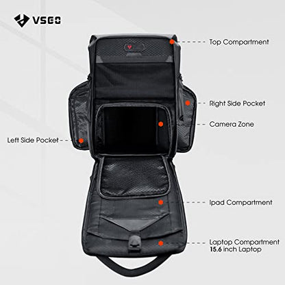 VSGO 20L Professional Camera Backpack for DSLR/SLR, Compatible with Sony Canon Nikon Cameras, DJI RSC2 Gimbals, Tripod, 15.6" Laptop, Lenses & Accessories – Waterproof TPU Canvas, Travel & Outdoor Use - size: 20L