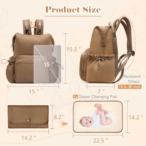 miss fong Diaper Bag Backpack - Baby Diaper Bag Neoprene Bag Large Capacity Neoprene Backpack with Diaper Changing Pad Pañaleras Para Bebe Baby Bag with 12 Pockets for Mom & Dad -Brown - color: Brown