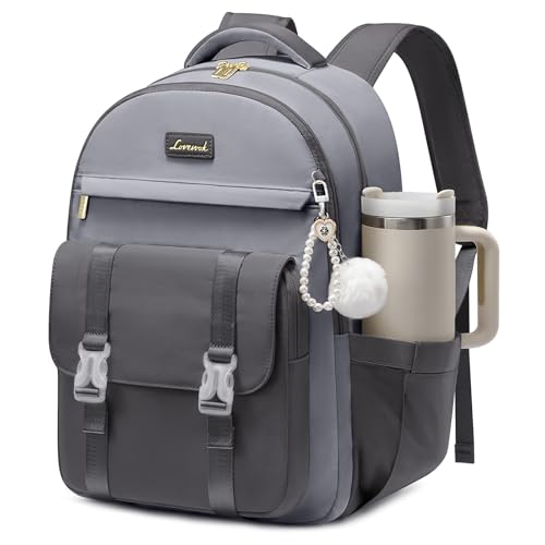 LOVEVOOK School Backpack for Teen Girls, Cute Student Backpack Purse Kid Bookbag for 8-17 Teenage, Back to School Backpacks Fit 15.6 Inch Laptop, College Travel Bag with Large Water Bottle Holder - color: Light Grey-dark Grey, size: 15.6 Inch