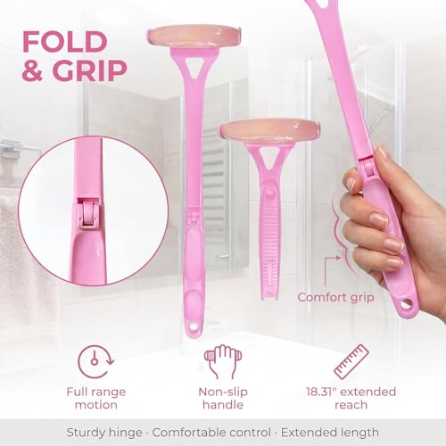 Foldable Manual Leg Massage Rollers, Long Handle Face Leg Muscle Relaxation Massager, Dual Hot & Cold Use Body Roller for Back Neck Facial Muscle Relief, Pink