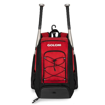 Goloni 40L Baseball Bag, Softball Bat Bag with Shoes Compartment,Fence Hook,Backpack for Baseball, T-Ball & Softball Equipment & Gear - color: Red