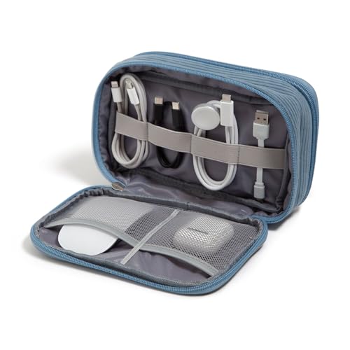 U Brands Dual Zip Corduroy Travel Electronics Organizer, Tech Carry Case, Portable Travel Bag, Cord Storage, 8" x 5.25" x 2.5", Haze Blue - color: Haze Blue