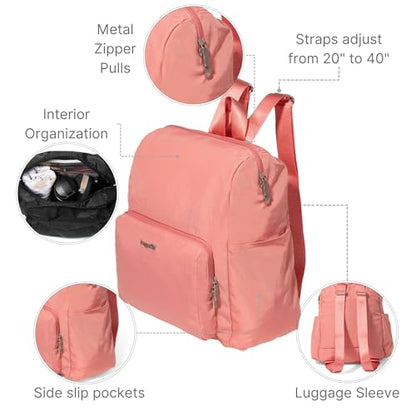 Carryall Packable Lightweight Travel Backpack 14x11" Folding Compact Nylon Washable Weekender Daypack w/Luggage Sleeve - color: Terracotta