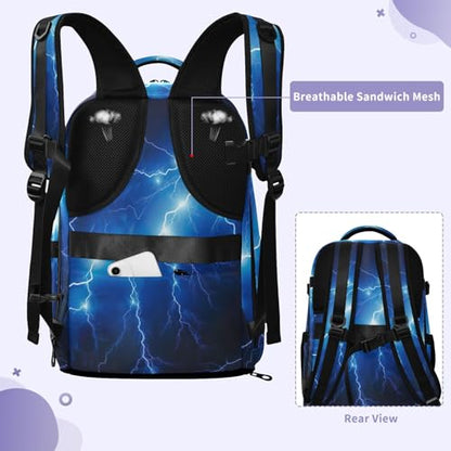 Travel Backpack with Shoe Compartment, 20L Large Capacity Laptop Backpack for Men Women, Electric Blue Lightning Daypack for Traveling Hiking Carry On