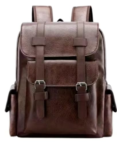 Business Men and Women PU Leather Backpack 15.6inch Laptop Waterproof Backpack Travel Commuter Lightweight schoolbag (Brown backpack8,Medium) - color: Brown Backpack8, size: Medium