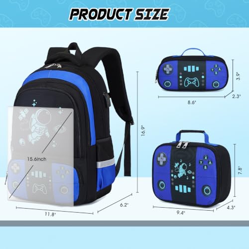 Bevalsa Backpack for School Boys, Cool Luminous Gamer Boys Schoolbag with Lunch Box & Pencil Case Set for Kids Teens Elementary Middle School, Bookbag Glow In The Dark(Blue Astronaut Backpack) - color: Blue Astronaut, style: Backpack