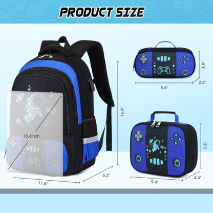Bevalsa Backpack for School Boys, Cool Luminous Gamer Boys Schoolbag with Lunch Box & Pencil Case Set for Kids Teens Elementary Middle School, Bookbag Glow In The Dark(Blue Astronaut Backpack) - color: Blue Astronaut, style: Backpack