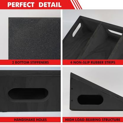 EVERYMATE Heavy-Duty Wooden Slant Boards for Exercise & Calf Stretch – 19.7" Wide Incline Board for Squats, Non-Slip Surface, Fixed 25° Angle for Strength & Flexibility Training, 1200 lbs Capacity - color: Slant Board-BLACK