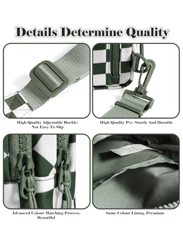 Checkered Sling Bag for Women Small Backpack Crossbody Chest Bag Fanny Packs Purses - color: Checkered Sling Bag - Bean Green