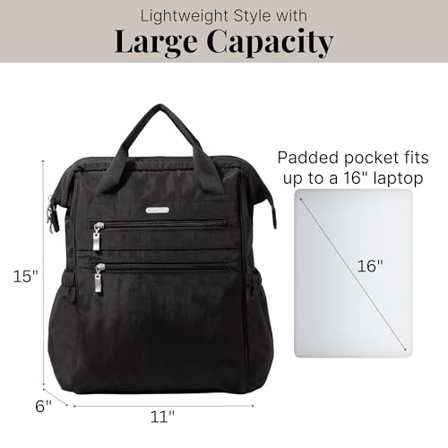 Baggallini City Scape Backpack - 15"x11" Lightweight Work Travel Bag w/Luggage Sleeve & RFID - color: Black