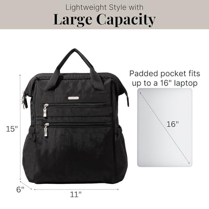 Baggallini City Scape Backpack - 15"x11" Lightweight Work Travel Bag w/Luggage Sleeve & RFID - color: Black