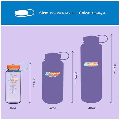 Nalgene 16 oz Wide Mouth Water Bottle | Slim Cup Holder Size, BPA-Free, Durable & Leak Proof, Lightweight Travel Bottle, Amethyst - color: Amethyst Sustain, size: 16 Ounces