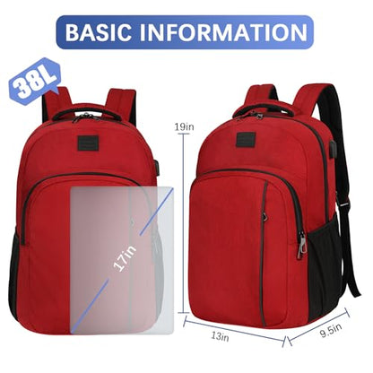 Carry On Travel Laptop Backpack, 17.3 Inch Backpack with USB Charging Port - color: Dark Red, size: 17.3inch