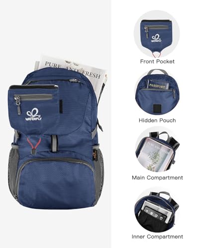 WATERFLY Small Lightweight Packable Backpack: 20l Ultra Light Foldable Travel Hiking Camping Daypack Day Pack for Man Woman - color: Dark Blue