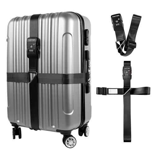 Travel Inspira Luggage Straps for Suitcases with TSA Lock, Protect Your Luggage Anti-Burst, High Visibility Color, Easy to Identify Luggage Adjustable Heavy Duty Belt for 20-28 Inch Suitcases - color: Cross Black