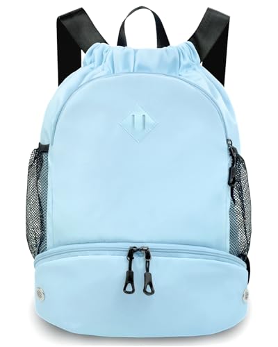 RHDZO Drawstring Backpack with Shoe Compartment and Wet Pocket, Large Blue - color: Large Blue, size: Large