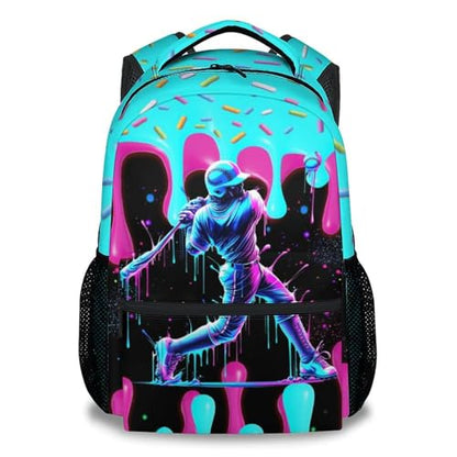 Boys Baseball Backpack for Teens School Bookbag - Kids Schoolbag with Drip Print for Sport Lovers Team School Supplies (17 Inch) - color: Purple
