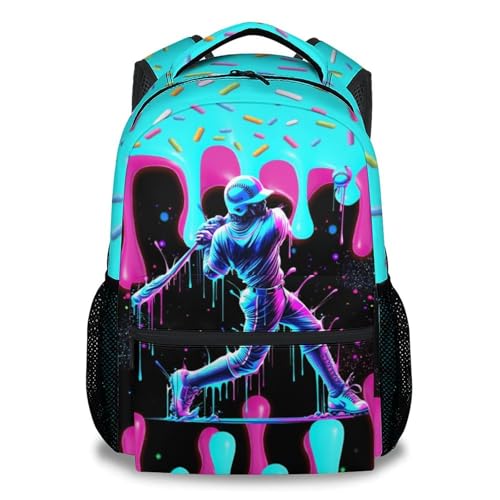 Boys Baseball Backpack for Teens School Bookbag - Kids Schoolbag with Drip Print for Sport Lovers Team School Supplies (17 Inch) - color: Purple
