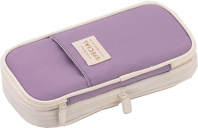 Arnuixty Large Storage Pencil Case Pen Bag with Zipper Big Capacity Pouch Organizer for Office Travel Holder Box - color: Light Purple