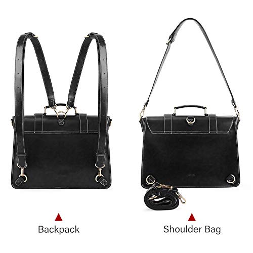 ECOSUSI Backpack for Women Briefcase Messenger Laptop Bag Vegan Leather Satchel Work Bags Fits 15.6 inch Laptops, Black - color: 4-black-l