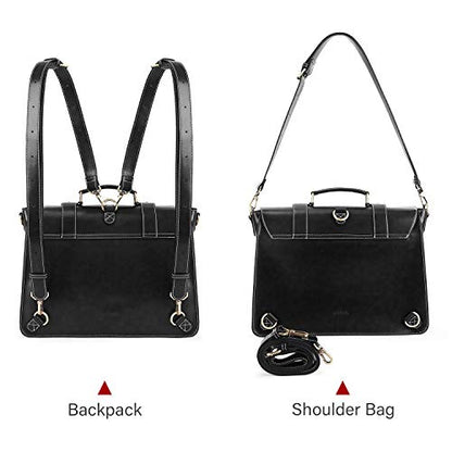 ECOSUSI Backpack for Women Briefcase Messenger Laptop Bag Vegan Leather Satchel Work Bags Fits 15.6 inch Laptops, Black - color: 4-black-l