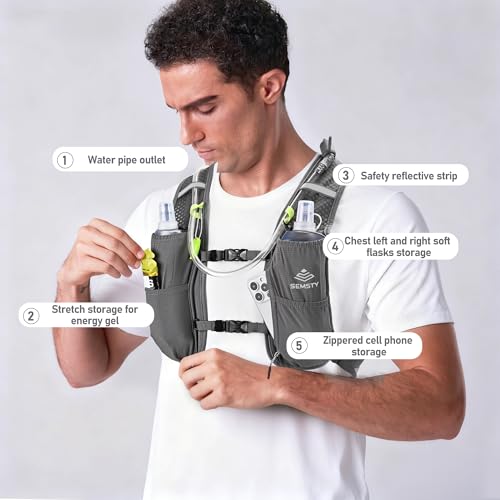 Running Vest for Women Men, 5L Hydration Vest with Dual 500ml Soft Flask, Lightweight Water Backpack, Adjustable Chest Straps Running Hydration Backpack for Running Cycling Hiking - color: Grey