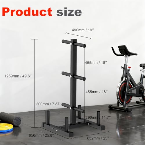 Weight Plate Rack for Home Gym, 6 Post Olympic Plate Holder with Wide Base | Stable design, Barbell Storage & Bumper Plate Tree, Heavy Duty Space Saving Gym Equipment