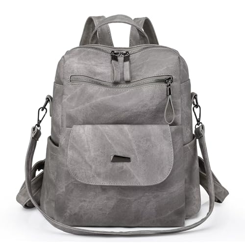 WYFJNX PU Leather Backpack Purse for Women Fashion Multipurpose Design Handbag Ladies Shoulder Bags Travel Backpack Grey - color: Grey