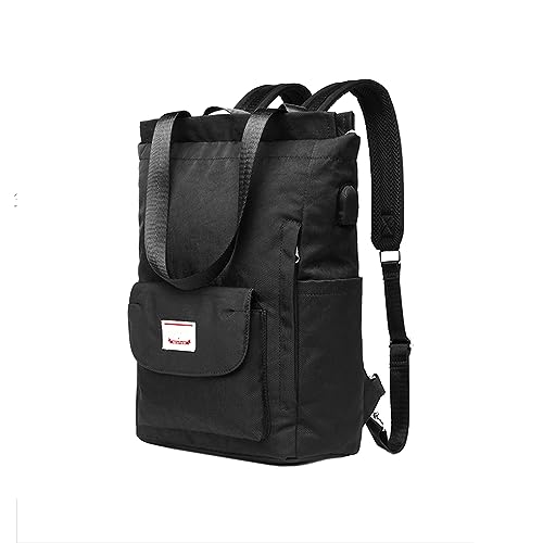 Women's Backpack Leisure Shoulder Bag with USB Charging Port Luggage Strap School Bag for 15.6 inch Laptop Daypack School Work Travel Backpack, Black, M, Practical - color: Black, size: Medium