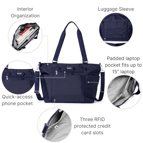 Baggallini Essential Laptop Tote - Work Tote Bag with Laptop Sleeve - Lightweight Travel Crossbody Shoulder Bag for Women - color: Cadet Navy