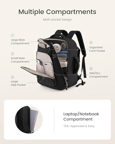 LOVEVOOK 40L Travel Backpack for Women & Men,Airline Approved Carry On Backpack with 3 Packing Cubes,TSA Waterproof Personal Item Bag,Weekender Overnight Essentials Backpacks fits 18" Laptop - color: Black-1, size: 40L-4PCS