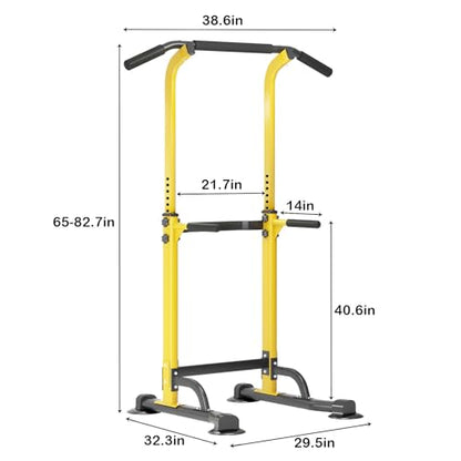 SogesPower Power Tower Dip Station Pull Up Bar for Home Gym Adjustable Height Strength Training Workout Equipment,Pull Up Bar Station - color: Yellow
