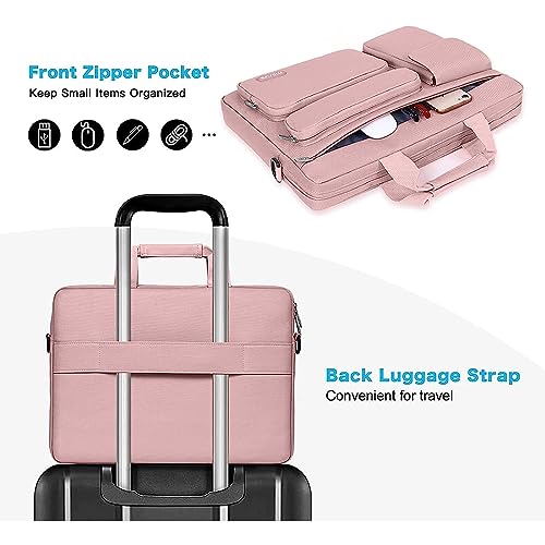 MOSISO Laptop Shoulder Bag 15.6 inch, 15-15.6 inch Computer Bag Compatible with MacBook Pro 16 inch, HP, Dell, Lenovo, Notebook with 2 Raised&1 Flapover&1 Horizontal Pocket&Handle&Belt, Pink - color: Pink, size: 16 inch