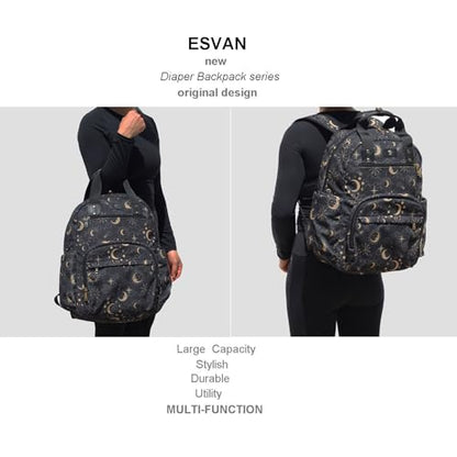 ESVAN Diaper Bag Backpack Corduroy Multifunction Baby Fashion Travel Pack office Laptop Bag - color: Black Moon
